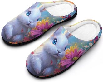 Generic Cute Bunny Flowers Womens Slippers Warm House Slippers Indoor House Shoes with Anti-Skid Rubber Sole