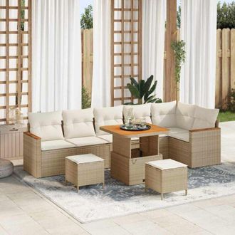 vidaXL Conjunto De Sof&aacute; De Jard&iacute;n Con Coj&iacute;n 9 Pcs Beige Polirat&aacute;n Vidaxl