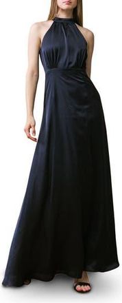 Flying Tomato Tie Neck Satin Maxi Dress in Black at Nordstrom Rack, Size Large
