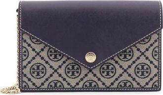 Tory Burch T Monogram Envelope Chain Wallet - Dames - Portefeuilles - Blauw - ONE Size - Katoen - Accessoires