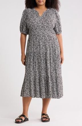 Melrose and Market Crinkle Midi Dress in Ivory- Black Frances Ditsy at Nordstrom Rack, Size 1X
