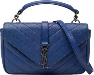 Saint Laurent Pre-owned Quilted Flap Crossbody Bag - Dames - Vintage Schoudertas - Blauw - ONE Size - Leer - Vintage