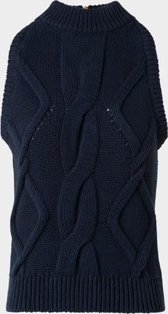 Akris Mock-Neck Chunky Cotton Cable-Knit Tank Top