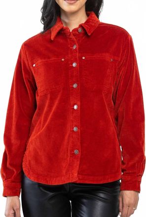 Judy Blue Corduroy Fringed Back Jacket In Rust Red