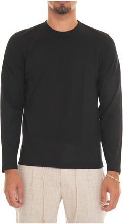 Gran Sasso Wollen T-shirt met lange mouwen en ronde hals - Heren - Ronde hals truien - Zwart - L - Wol - Truien & Vesten