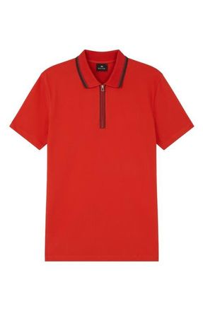 Paul Smith Regular Fit Tipped Cotton Piqu&eacute; Quarter Zip Polo in Coral Red at Nordstrom, Size X-Large