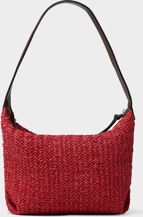 Simons Womens Folded corner braided straw shoulder bag