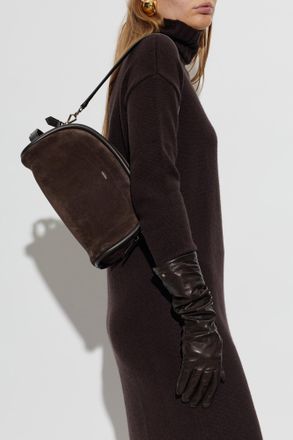 Max Mara Suede Shoulder Bag With Logo, Womens, Brown
