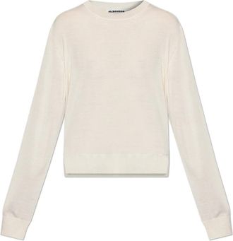 Jil Sander Trui met Zijsplitten - Dames - Ronde hals truien - Beige - M - Wol - Truien & Vesten