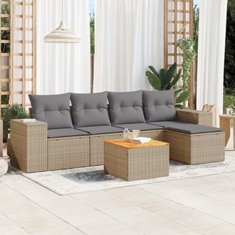 vidaXL Juego De Sof&aacute;s Jard&iacute;n Con Cojines 6 Pzas Rat&aacute;n Sint&eacute;tico Beige Vidaxl