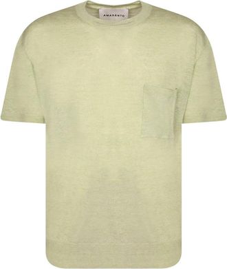 Amaranto T-shirt met ronde hals en borstzak - Heren - Ronde hals truien - Groen - L - Katoen - Truien & Vesten