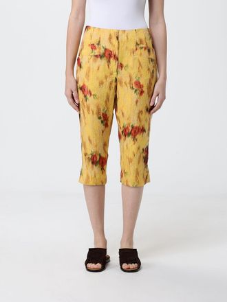 Ganni Pantaloni cropped in cotone con stampa floreale