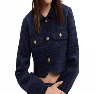 THML Clothing Tweed Cropped Jacket In Navy