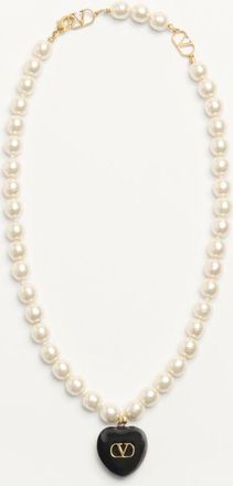 Valentino Garavani Collana Coeur Royal In Metallo, Smalto E Perle Donna ORO/NERO/CREMA UNI