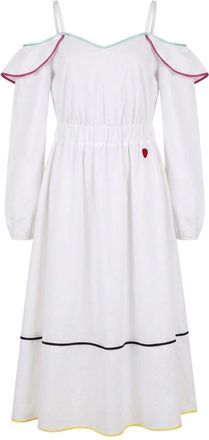 Trussardi Midi jurk met spaghettibandjes en V-hals - Dames - Jurken - Wit - Maat: S Katoen