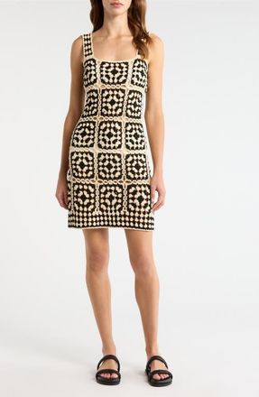 Elan Crochet Cover-Up Dress in Black White Combo at Nordstrom, Size X-Small