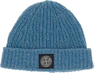 Stone Island ribbed patch beanie - men - Wool/Polyamide/Viscose - One Size - Blue