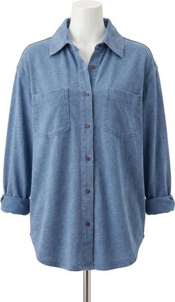 Z Supply Reese Jersey Denim Button Up Shirt In Santorini Indigo