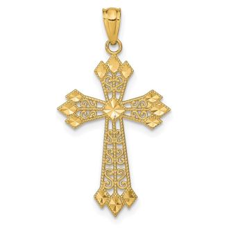 Diamond2Deal 14k Yellow Gold Diamond-cut Polished Filigree Cross Pendant