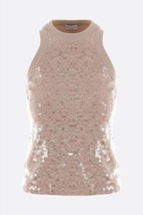 Brunello Cucinelli Light Beige Sequin Tank Shirt, Size X-Large