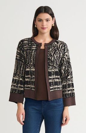 Ming Wang Relaxed Contrast Trim Cozy Knit Cardigan in Dark Umber/black/twig at Nordstrom, Size X-Large P