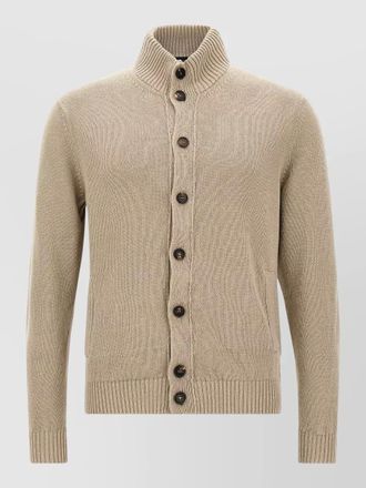 Zanone cotton blend linen high-neck cardigan