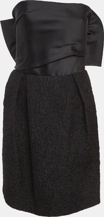 Lanvin Black Satin And Textured Jacquard Bow Detail Strapless Mini Dress