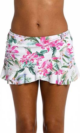 La Blanca Mystic Palms Skirted Swim Bottom In White/hot Pink