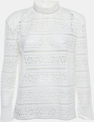 Sandro White Lace Turtle Neck Top