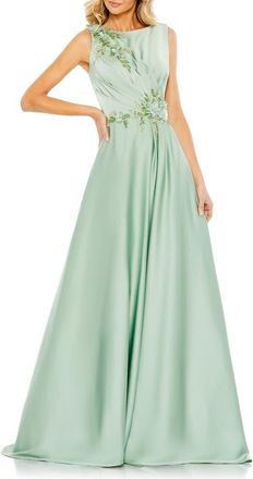 Mac Duggal Floral Applique Sleeveless A Line Gown in Sage at Nordstrom, Size 10