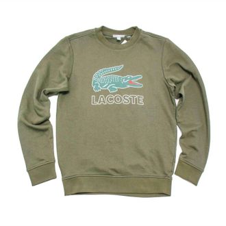 Lacoste Mens Graphic Croc Non Brushed Fleece Sweatshirt In Green