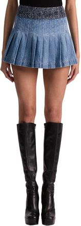 Alice & Olivia Alice + Olivia Mera Low-Rise Pleated Denim Skirt