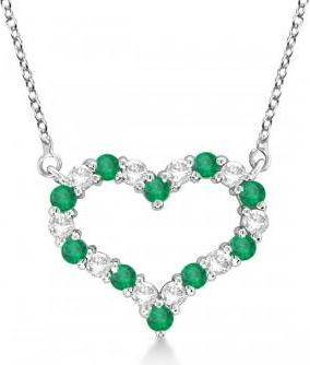 Allurez Open Heart Diamond & Emerald Pendant Necklace 14k White Gold (0.63ct)