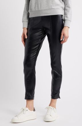 Hue Coated High Waist Cigarette Pants in Black at Nordstrom, Size X-Large
