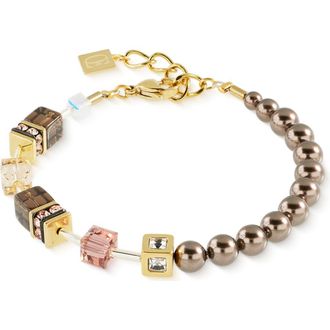 Coeur de Lion Geocube Precious Fusion Pearls Bracelet in Mocha Mousse at Nordstrom, Size 8.25