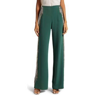 Cinq &agrave; Sept Remy Rhinestone Fringe Pants in Dark Emerald at Nordstrom Rack, Size 2