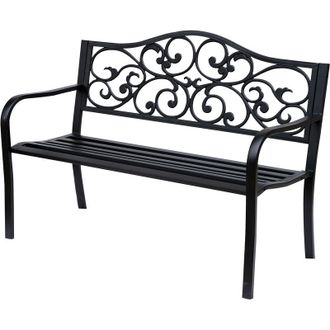 OUTSUNNY Banco De Jard&iacute;n De Acero Banco Exterior Carga 240 Kg Para Patio Terraza Balc&oacute;n 127x60x89 Cm Negro