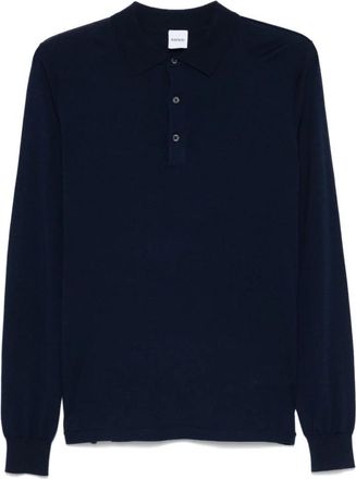 Aspesi Merino Wol Lange Mouwen Polo - Heren - Ronde hals truien - Blauw - 2XL - Wol - Truien & Vesten
