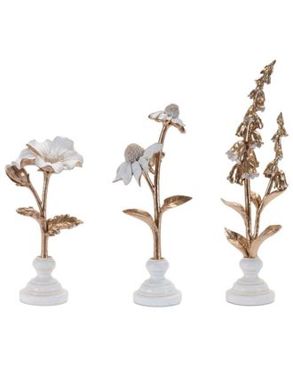 Melrose International Set Of 3 Ceramic Floral Stem Sculpture