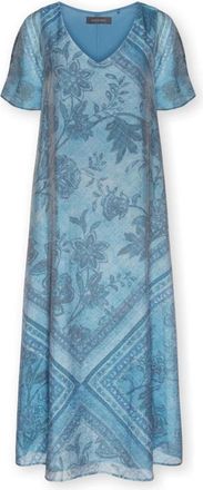 Elena Miro Bedrukte Lyocell Jurk - Dames - Casual kleedjes - Blauw - 2XL - Polyester - Kleedjes