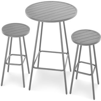 Best Choice Products 3-Piece Steel Patio Bar Height Round Bistro Set w/ Backless Stools, Slatted Design