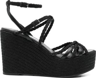 Jimmy Choo London Nyra 100 Wedge Sandal - Dames - Sleehakken - Zwart - 41 EU - Leer - Schoenen