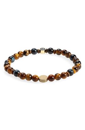Caputo & Co. Mens Evil Eye Beaded Stretch Bracelet in Tiger Eye at Nordstrom