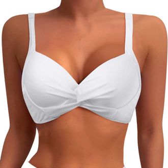 Generic Bikini Tops for Women UK Crisscross Swim Bra Padded Underwired Swimsuit Push Up Bikini Top Ruched Twist Padded Swimwear Top Bathing Suit for Beach Hol