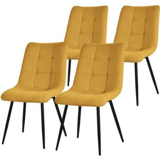ML Design Set di 4 Sedie per Sala da Pranzo Giallo Senape Poltrona da Soggiorno con Rivestimento in Tessuto e Gambe in Metallo Nero Sedia da Cucina con