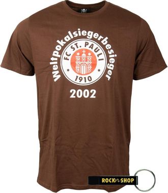 FC St. Pauli T-Shirt World Cup Winner Winner Brown FCSP Fan Item + RocknShop Bottle Opener, brown, S