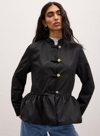 Icone Womens Stand-collar peplum twill jacket