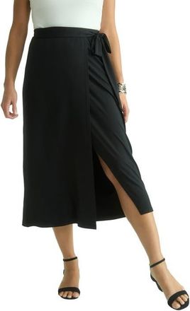 Jessica London Faux Wrap Midi Skirt in Black at Nordstrom, Size Small