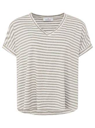 Zwillingsherz T-Shirt ZWILLINGSHERZ Maritime Streifen, Damen, hellgrau, Obermaterial: 97% Viskose, 3% Elasthan, loose fit h&uuml;ftlang, V-Ausschnitt, Shirts T-Shirt, On