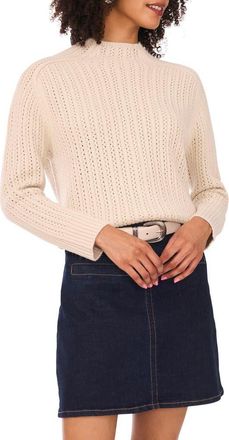 Vince Camuto Pointelle Funnel Neck Sweater in Sugar Oak at Nordstrom, Size Xx-Large